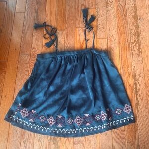 teal green silk bow tassel flowy tank top